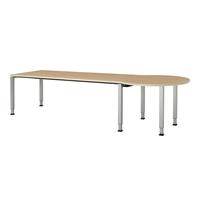 mauser Rechthoekige tafel, b x d = 2000 x 800 mm, halve ronding rechts, blad ahornhoutdecor, onderstel blank aluminiumkleurig