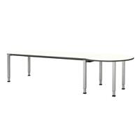mauser Rechthoekige tafel, b x d = 2000 x 800 mm, halve ronding rechts, blad wit, onderstel blank aluminiumkleurig