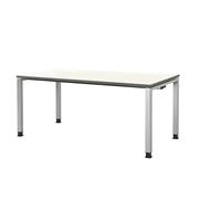 mauser Rechthoekige tafel, voetvorm van vierkante buis, h x b x d = 680 - 760 x 1600 x 800 mm, tafelblad kunststof gecoat, blad wit, onderstel aluminiumkleurig