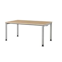 mauser Rechthoekige tafel, voetvorm van ronde buis, h x b = 680 - 760 x 1600 mm, blad ahornhoutdecor, onderstel aluminiumkleurig