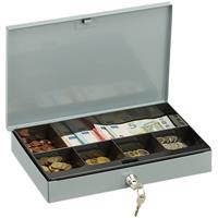 relaxdays Abschließbare Geldkassette, flache Kasse mit Münzfach, 2 Schlüssel, Geldzählkassette HxBxT: 5x30x20 cm, grau