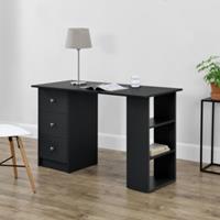 En.casa Schreibtisch 120x50x72cm Bürotisch mit Schubladen Ablage Regal PC Tisch in verschiedenen Farben schwarz