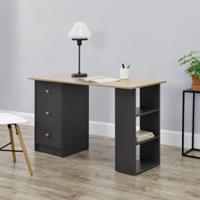 En.casa Schreibtisch 120x50x72cm Bürotisch mit Schubladen Ablage Regal PC Tisch in verschiedenen Farben grau/braun