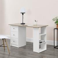 En.casa Schreibtisch 120x50x72cm Bürotisch mit Schubladen Ablage Regal PC Tisch in verschiedenen Farben weiß-kombi