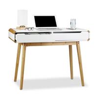 Relaxdays Schreibtisch mit Schubladen in Weiß weiß
