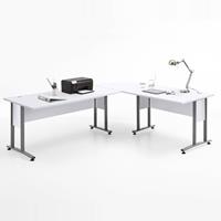 Büro Winkelschreibtisch 120 x 160cm COLUMBUS-10 in Brilliantweiß matt - B x H x T ca.: 240 x 75 x 200 cm