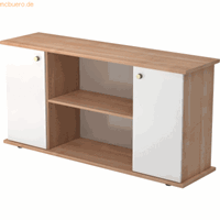 Hjh OFFICE PRO Kapa SB | Dressoir | met deuren, Melamine spaanplaat DIN 68765, Emissieklasse E1, Walnoot / Wit