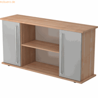 Hjh OFFICE PRO Kapa SB | Dressoir | met deuren, Melamine spaanplaat DIN 68765, Emissieklasse E1, Walnoot / Zilver