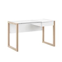 Beliani - Schreibtisch Weiß/heller Holzfarbton aus Faserplatte mit Sicherheitsglas mit 1 Schublade 120 x 60 Wohnzimmer Arbeitszimmer - Heller