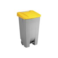 Afvalbak Sunware Basic, 120 l, met voetpedaal & wielen, scharnierend deksel geel