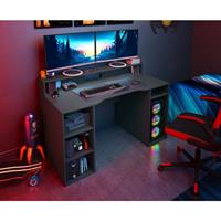 CAESAROO PC-Schreibtisch GAMER Anthrazitgrau mit Ablageflächen | anthrazitgrau