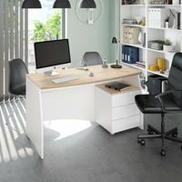 CAESAROO Büroschreibtisch 136x67 cm Mattweiß und kanadische Eiche mit drei Schubladen | Eiche hell/weiß