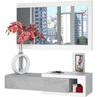 DMORA Eingangsmöbel mit Schublade und Spiegel, Farbe Beton und Weiss, 95 x 19 x 26