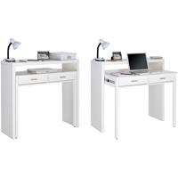 SKRAUT HOME Ausziehbarer Schreibtisch, Studio-Konsolentisch, Computertisch, PC, 2 Schubladen, Oberfläche Weiß, 98,6x86,9x36- 70 cm