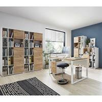 LOMADOX Büromöbel Set in weiß mit Navarra Eiche Nb. GENT-01 Schreibtisch mit Container BxHxT: 340x197x40cm