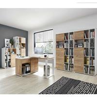 LOMADOX Büromöbel Kombination in weiß mit Navarra Eiche Nb. GENT-01 Schreibtisch mit Sideboard & Aktenschränke BxHxT: 340x197x40cm