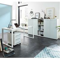 LOMADOX Büromöbel Set weiß mit Glasfronten MONTERO-01 Schreibtisch mit Container B x H x T ca.: 210 x 120 x 37 cm