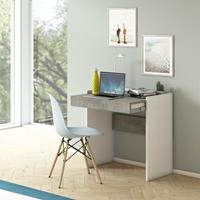 CAESAROO Schreibtisch 80x40 cm Esche weiß und Zement mit Schublade und Ablage | Zement/Weiß