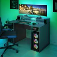 DMORA Moderner Schreibtisch für Gaming-PC, CD-Anschluss, Regale, cm 136 x 88 x 67, Farbe Anthrazit