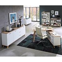 LOMADOX Büromöbel Set SOSLO-01 supermatt weiß, Sanremo Eiche, Schreibtisch, 2 Sideboards, 2 Aktenregale
