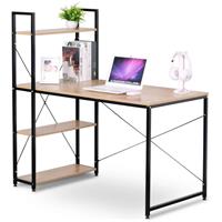 WOLTU Moderner Schreibtisch mit integriertem Bücherregal eiche-schwarz