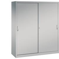 C+P ACURADO schuifdeurkast, 6 legborden, 2 lockers, h x b x d = 1950 x 1600 x 500 mm, blank aluminiumkleurig