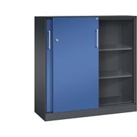 C+P Schuifdeurkast ASISTO, hoogte 1292 mm, breedte 1200 mm, zwartgrijs/gentiaanblauw