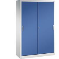 C+P ACURADO schuifdeurkast, 4 legborden, h x b x d = 1950 x 1200 x 500 mm, lichtgrijs/gentiaanblauw