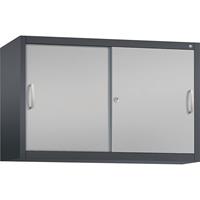 C+P ACCURADO opzetkast met schuifdeuren, 1 legbord, h x b x d = 790 x 1200 x 400 mm, zwartgrijs / blank aluminiumkleurig