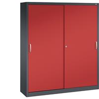 C+P ACURADO schuifdeurkast, 8 legborden, h x b x d = 1950 x 1600 x 400 mm, zwartgrijs/vuurrood