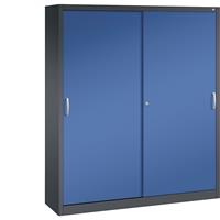 C+P ACURADO schuifdeurkast, 8 legborden, h x b x d = 1950 x 1600 x 400 mm, zwartgrijs/gentiaanblauw