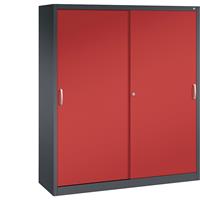 C+P ACURADO schuifdeurkast, 8 legborden, h x b x d = 1950 x 1600 x 500 mm, zwartgrijs/vuurrood