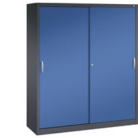 C+P ACURADO schuifdeurkast, 8 legborden, h x b x d = 1950 x 1600 x 500 mm, zwartgrijs/gentiaanblauw