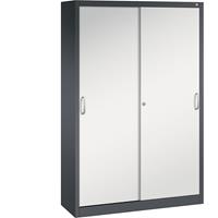 C+P ACURADO schuifdeurkast, 3 legborden, 2 lockers, h x b x d = 1950 x 1200 x 400 mm, zwartgrijs/lichtgrijs