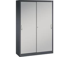 C+P ACURADO schuifdeurkast, 3 legborden, 2 lockers, h x b x d = 1950 x 1200 x 400 mm, zwartgrijs / blank aluminiumkleurig