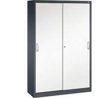 C+P ACURADO schuifdeurkast, 3 legborden, 2 lockers, h x b x d = 1950 x 1200 x 400 mm, zwartgrijs/verkeerswit