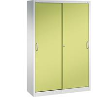 C+P ACURADO schuifdeurkast, 3 legborden, 2 lockers, h x b x d = 1950 x 1200 x 400 mm, lichtgrijs/felgroen