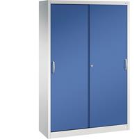 C+P ACURADO schuifdeurkast, 3 legborden, 2 lockers, h x b x d = 1950 x 1200 x 400 mm, lichtgrijs/gentiaanblauw