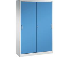 C+P ACURADO schuifdeurkast, 3 legborden, 2 lockers, h x b x d = 1950 x 1200 x 400 mm, lichtgrijs/lichtblauw