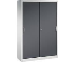 C+P ACURADO schuifdeurkast, 3 legborden, 2 lockers, h x b x d = 1950 x 1200 x 400 mm, lichtgrijs/zwartgrijs