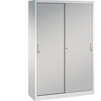 C+P ACURADO schuifdeurkast, 3 legborden, 2 lockers, h x b x d = 1950 x 1200 x 400 mm, lichtgrijs / blank aluminiumkleurig