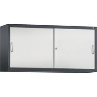 C+P ACCURADO opzetkast met schuifdeuren, 2 legborden, h x b x d = 790 x 1600 x 400 mm, zwartgrijs/lichtgrijs