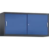 C+P ACCURADO opzetkast met schuifdeuren, 2 legborden, h x b x d = 790 x 1600 x 400 mm, zwartgrijs/gentiaanblauw