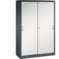 C+P ACURADO schuifdeurkast, 3 legborden, 2 lockers, h x b x d = 1950 x 1200 x 500 mm, zwartgrijs/lichtgrijs