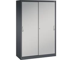 C+P ACURADO schuifdeurkast, 3 legborden, 2 lockers, h x b x d = 1950 x 1200 x 500 mm, zwartgrijs / blank aluminiumkleurig