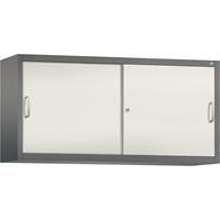 C+P ACCURADO opzetkast met schuifdeuren, 2 legborden, h x b x d = 790 x 1600 x 400 mm, vulkaangrijs/parelwit