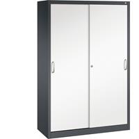 C+P ACURADO schuifdeurkast, 3 legborden, 2 lockers, h x b x d = 1950 x 1200 x 500 mm, zwartgrijs/verkeerswit