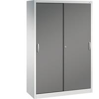 C+P ACURADO schuifdeurkast, 3 legborden, 2 lockers, h x b x d = 1950 x 1200 x 500 mm, lichtgrijs/vulkaangrijs