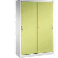 C+P ACURADO schuifdeurkast, 3 legborden, 2 lockers, h x b x d = 1950 x 1200 x 500 mm, lichtgrijs/felgroen