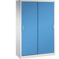 C+P ACURADO schuifdeurkast, 3 legborden, 2 lockers, h x b x d = 1950 x 1200 x 500 mm, lichtgrijs/lichtblauw